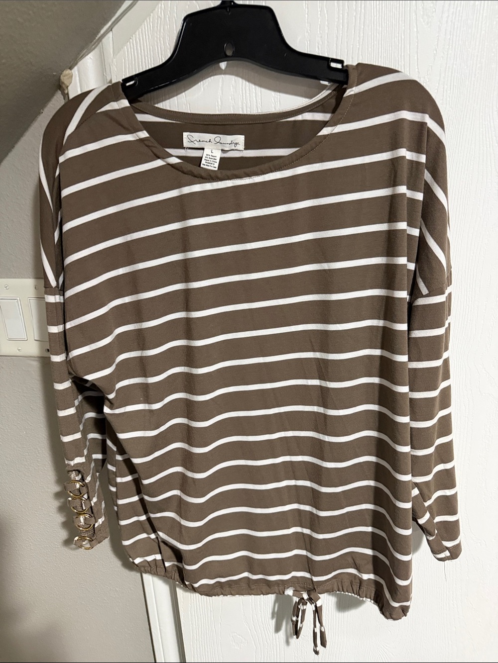 French Laundry Brown & White Striped Long Sleeve Pullover